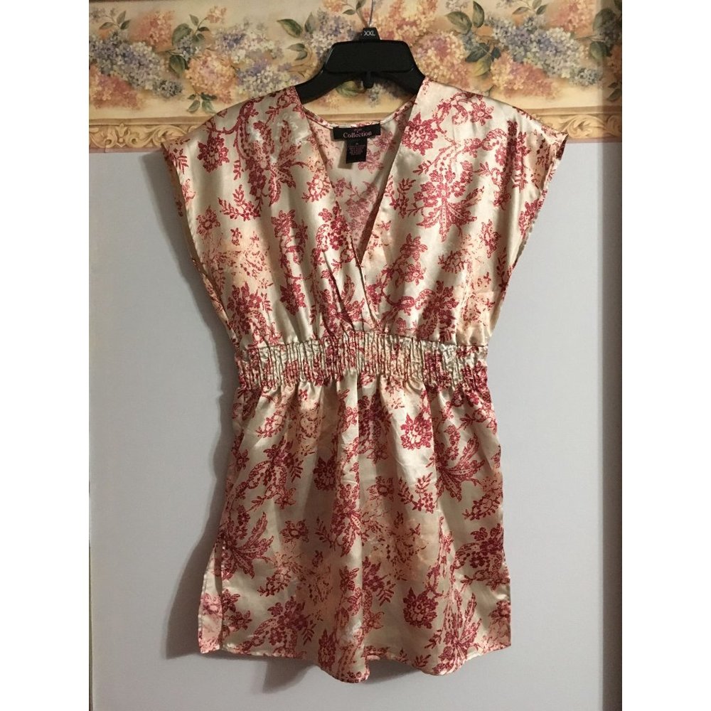 Pink Collection Medium Floral Satin Casual Occasion Shirt